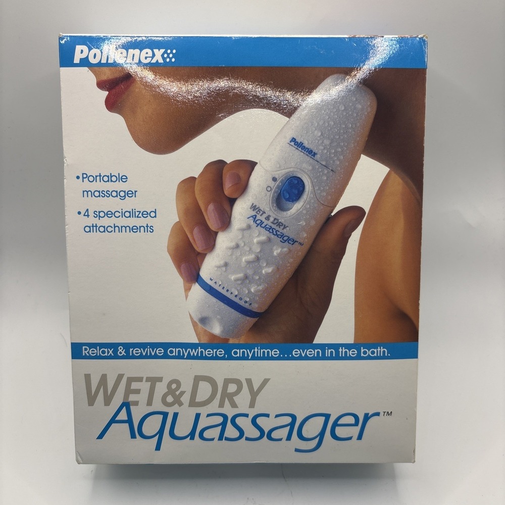 Vtg Pollenex Wet & Dry Aquassager 4 Attachments Model WM110 Portable Massager